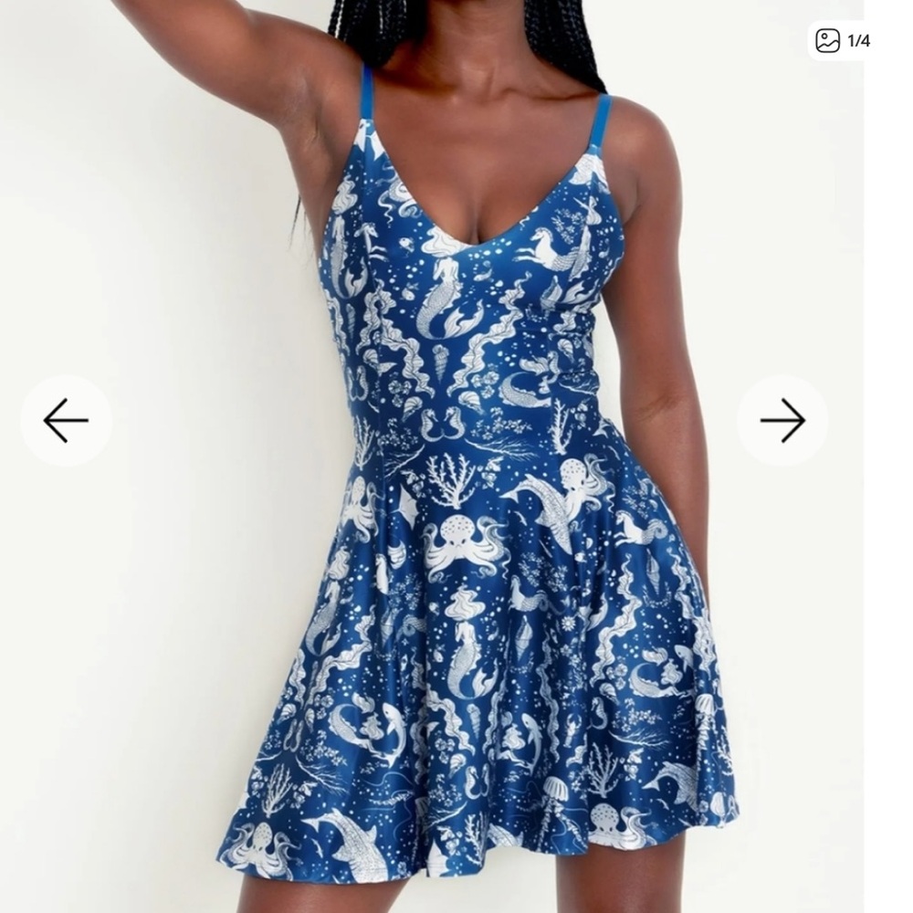 BLACKMILK MERMAID SEA FISH STRAPPY DRESS BLUE WHITE NWOT SIZE SMALL SIRENS